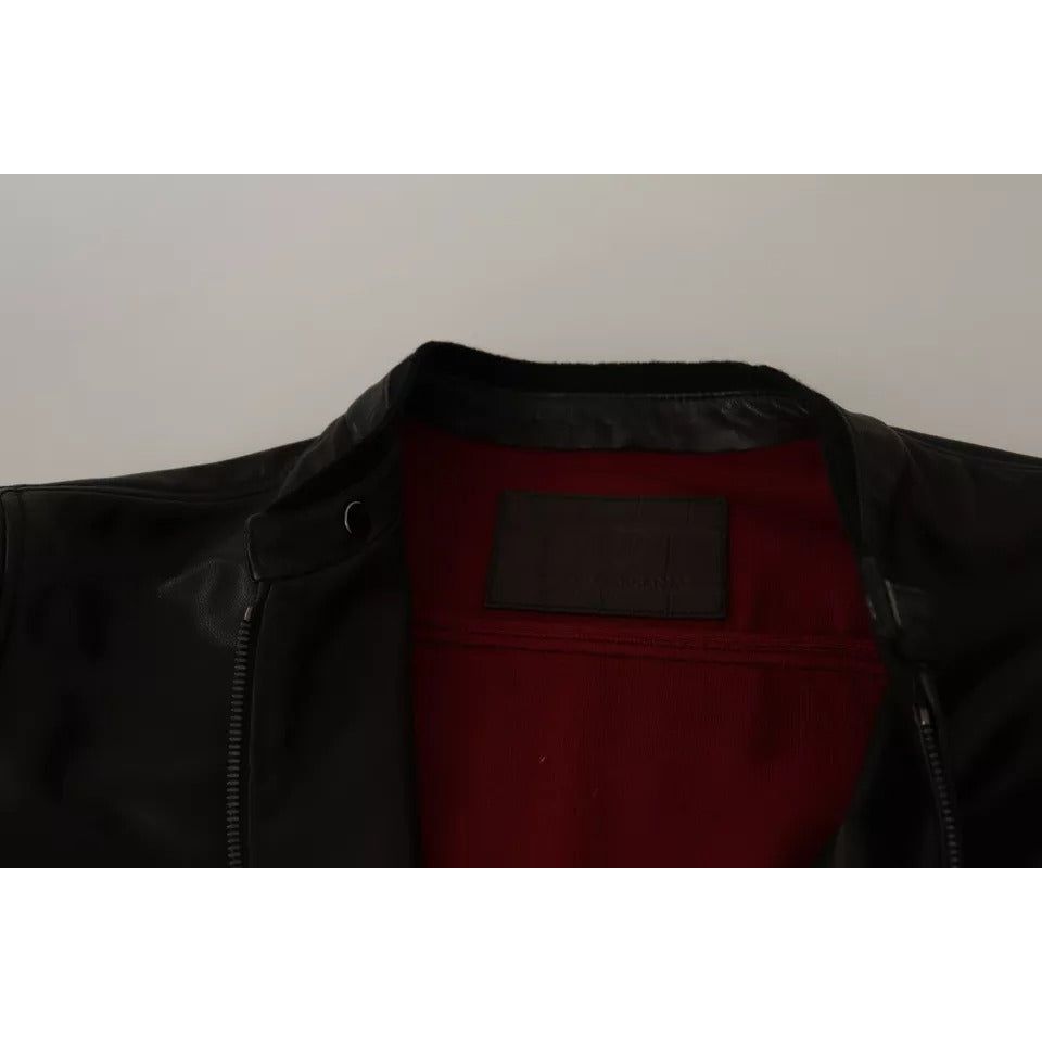 Black Lamb Leather Biker Coat Jacket