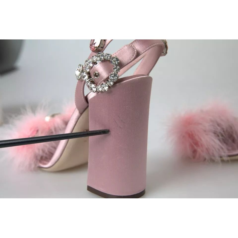 Pink Turkey Feather Embellished Sandals Shoes