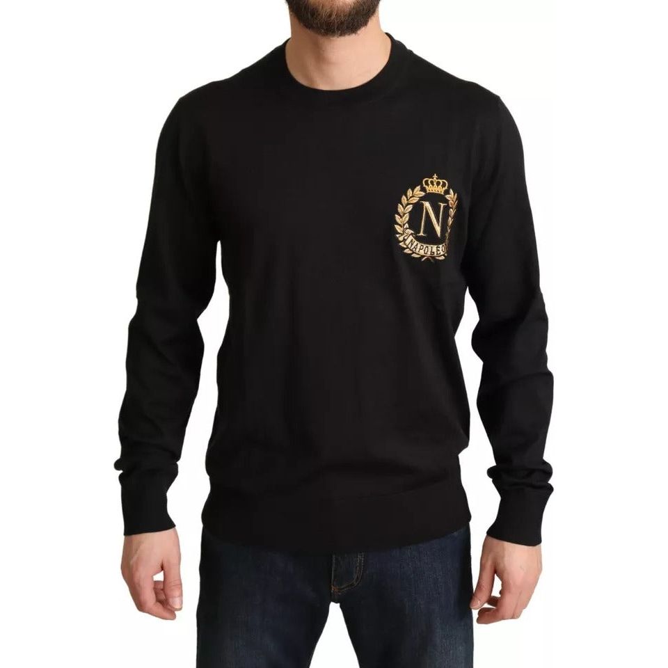 Black Wool Silk Napoleon Gold Sweater