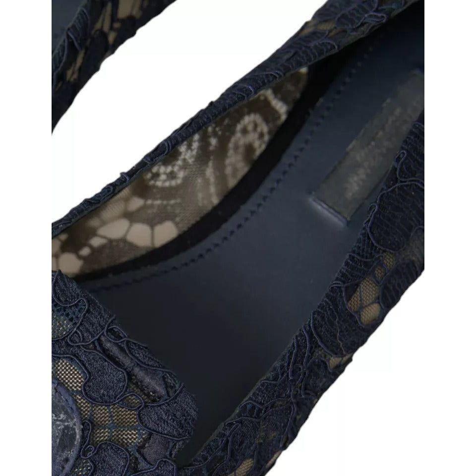 Dark Blue Taormina Lace Slip On Flats Shoes