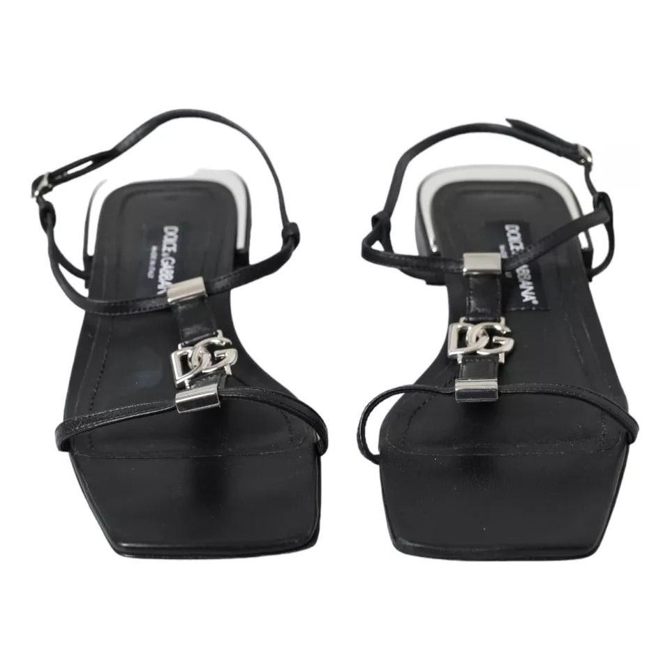 Black Leather DG Logo Flats Sandals Shoes