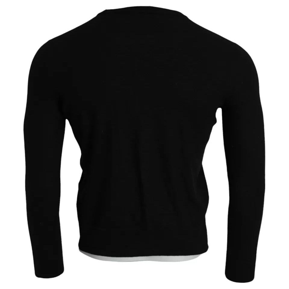 Black Wool Crew Neck Pullover Men Sweater