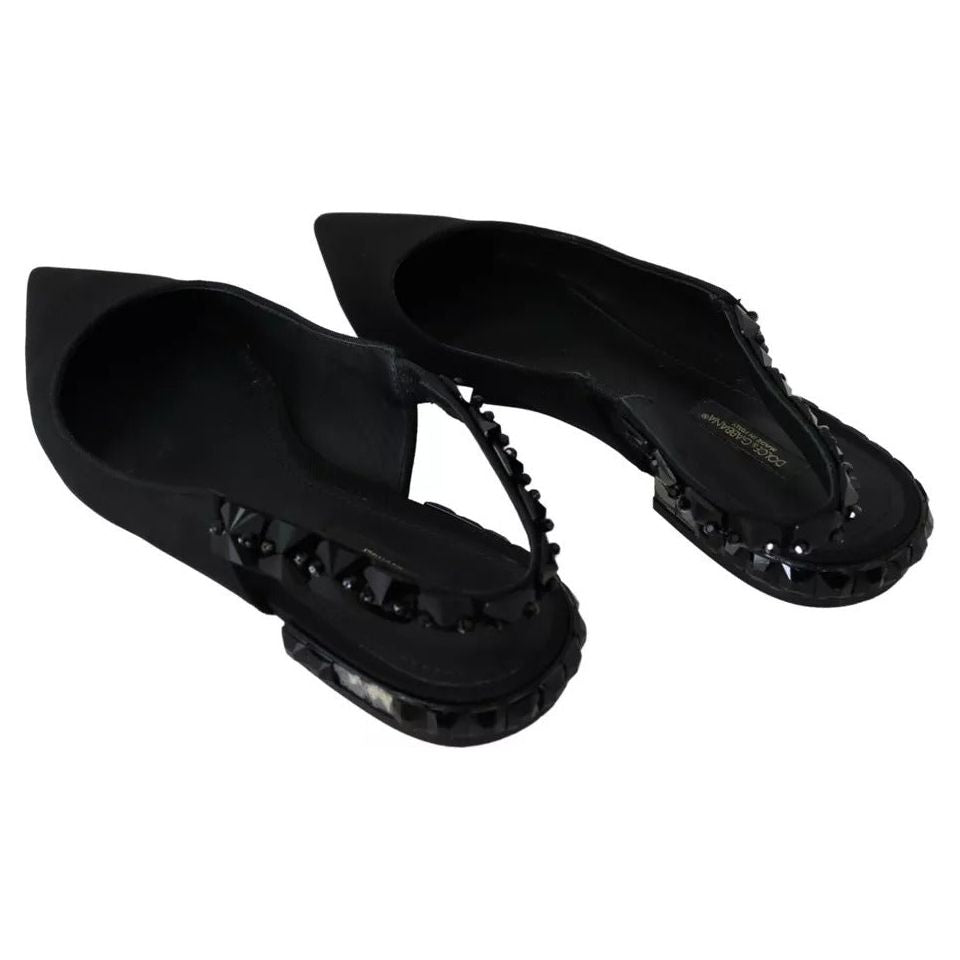 Black Flats Crystal Slingback Charmeuse Shoes