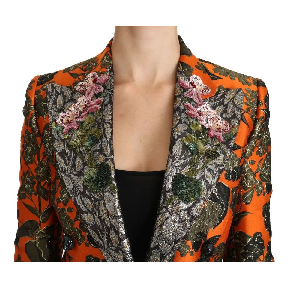 Dolce & Gabbana Orange Floral Brocade Coat Blazer Jacket orange-floral-brocade-coat-blazer-jacket