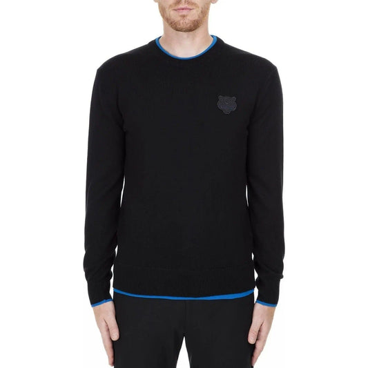 Kenzo | Sleek Black Roundneck Sweater with Blue Accents| McRichard Designer Brands   