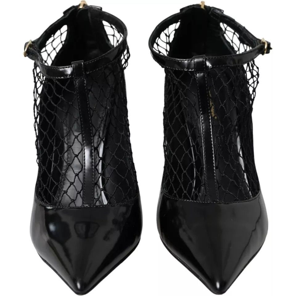 Black Mesh Patent Leather Heels Pumps Shoes