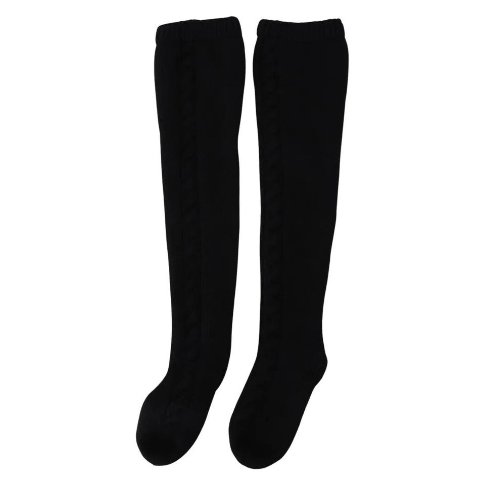 Black Wool Knit Calf Long Women Accessory Socks