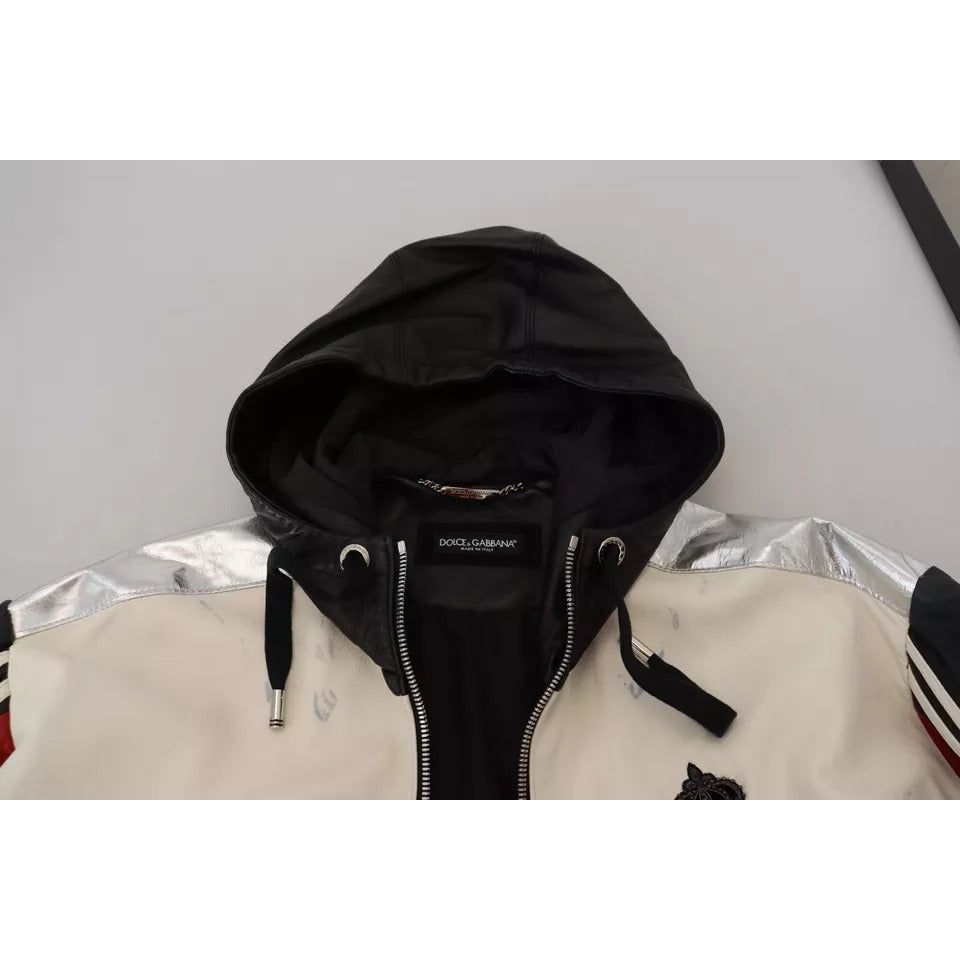 Black Leather Hooded Blouson Coat Jacket