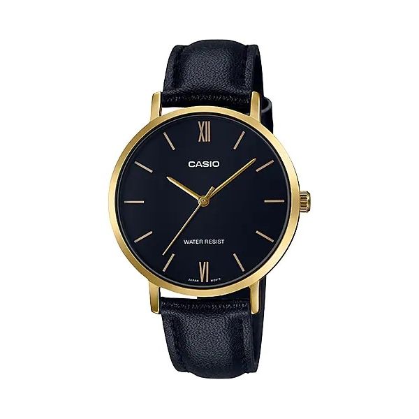 CASIO COLLECTION Mod. MINIMAL GOLD, LEATHER - BLACK