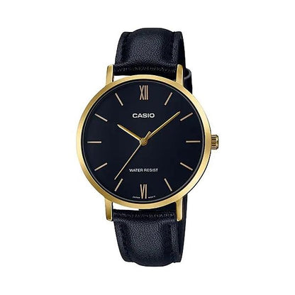 CASIO COLLECTION Mod. MINIMAL GOLD, LEATHER - BLACK
