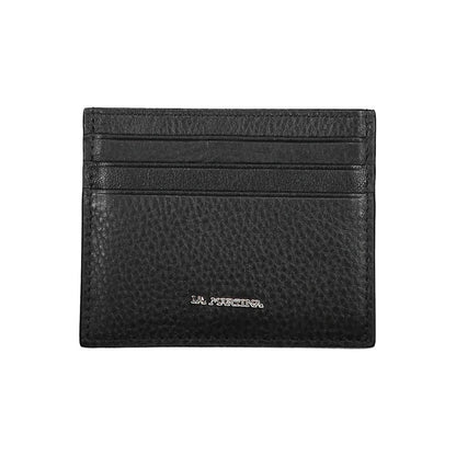 La Martina Black Leather Men Wallet Holder