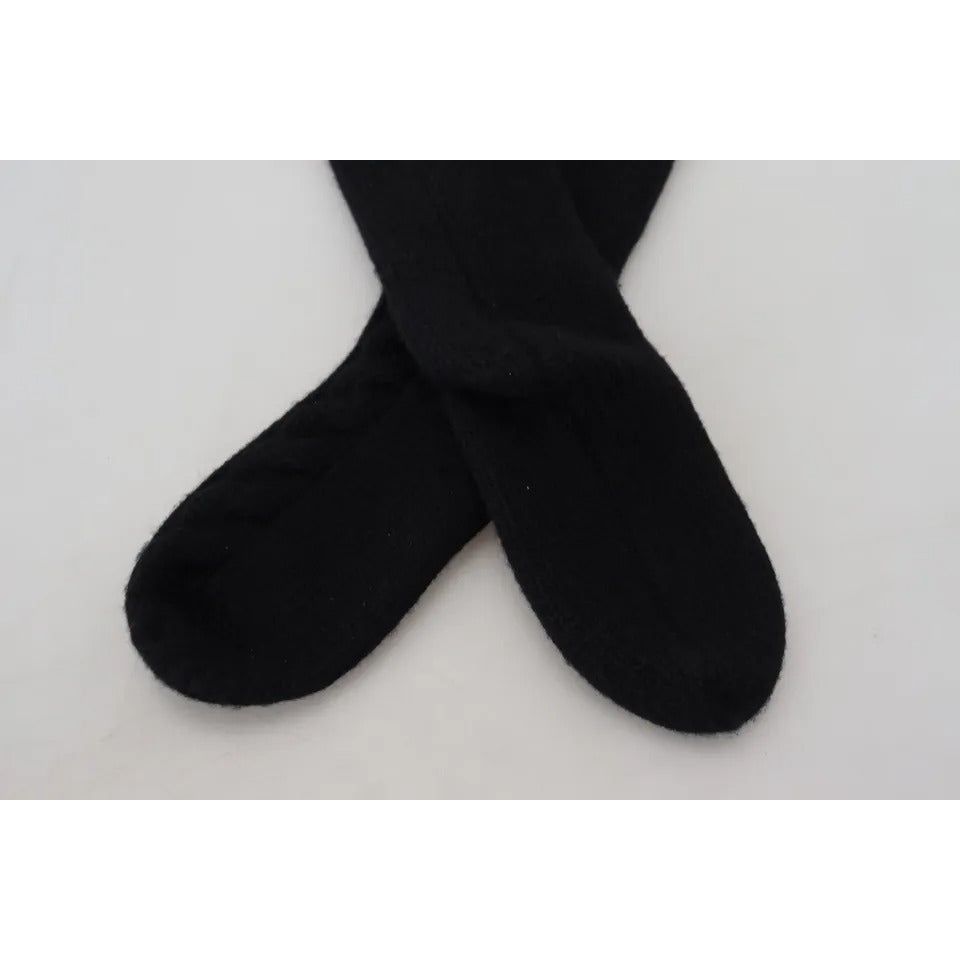 Black Wool Knit Calf Long Women Accessory Socks