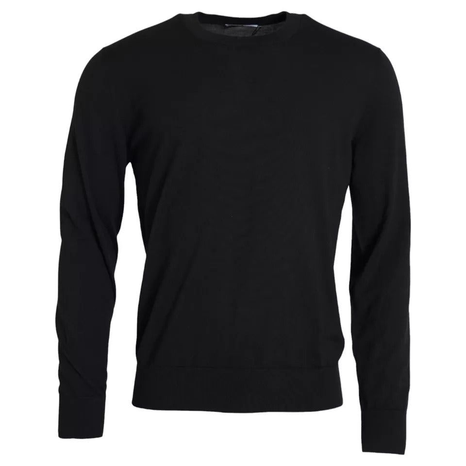 Black Wool Knit Crew Neck Pullover Sweater