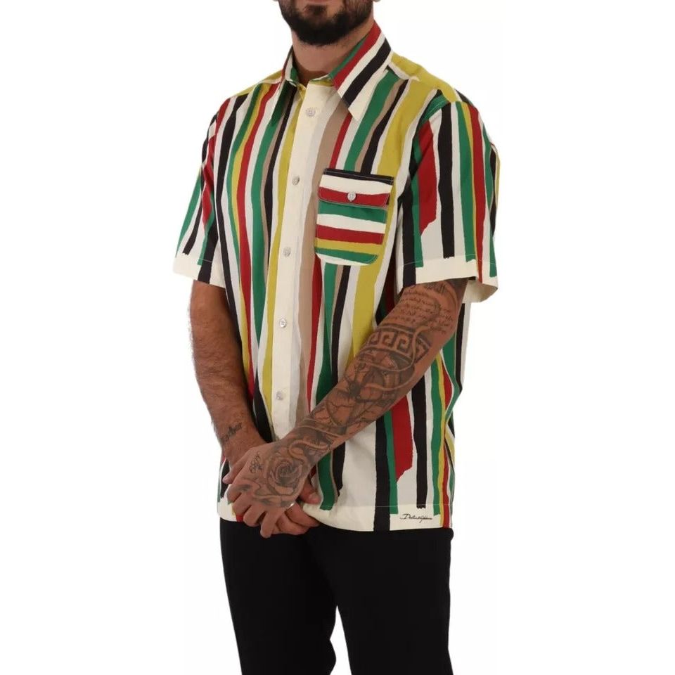 Multicolor Striped Short Sleeve Cotton Shirt