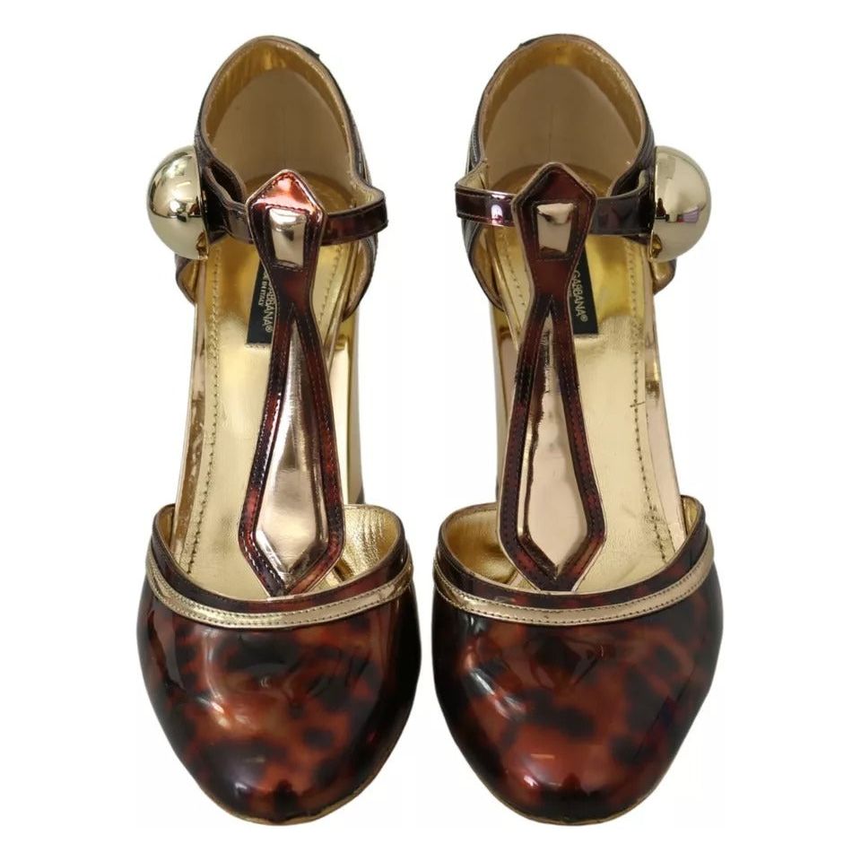 Gold Leopard T-strap Pumps Sandals Shoes