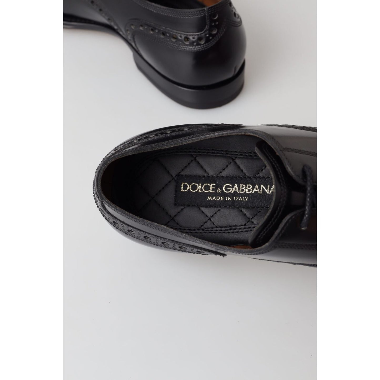 Dolce & Gabbana Elegant Black Leather Oxford Wingtip Shoes black-leather-oxford-wingtip-formal-derby-shoes-1