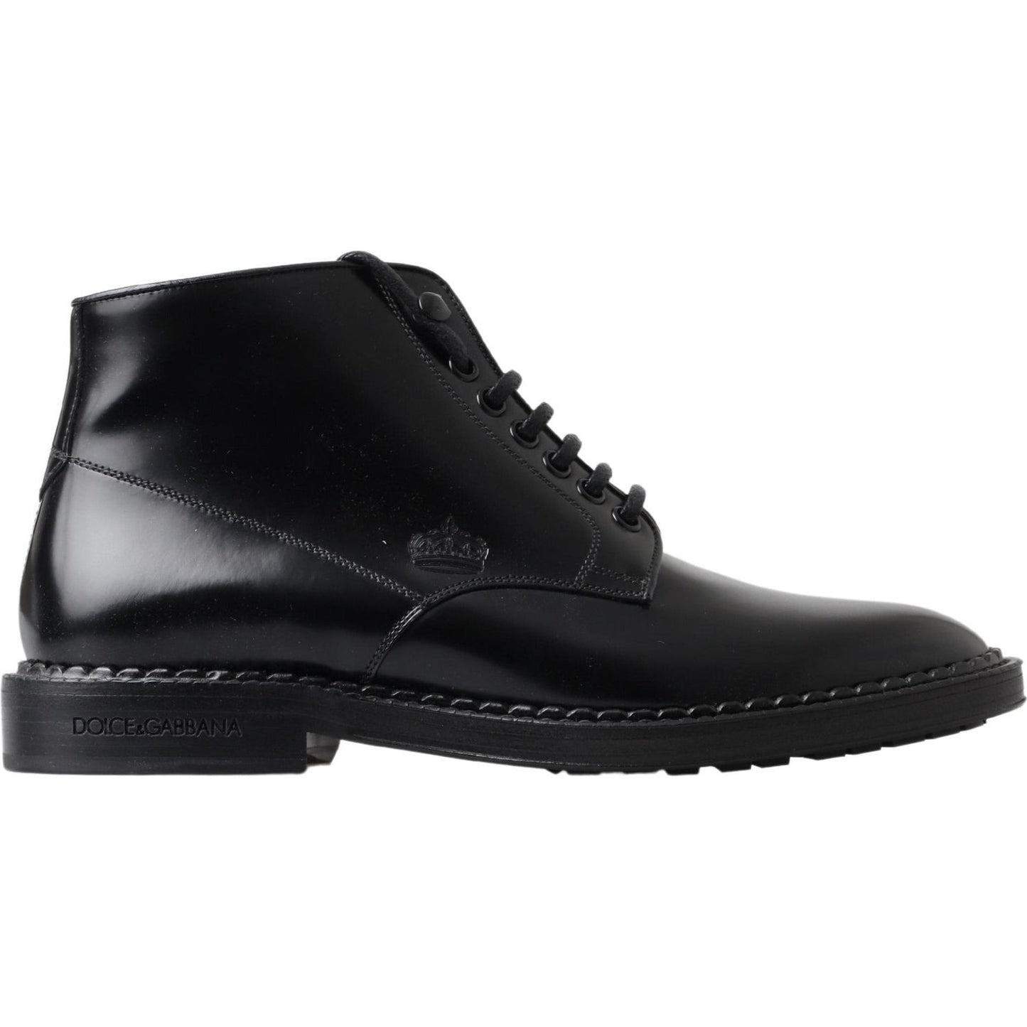 Dolce & Gabbana Elegant Black Leather Men's Boots black-leather-men-short-boots-lace-up-shoes