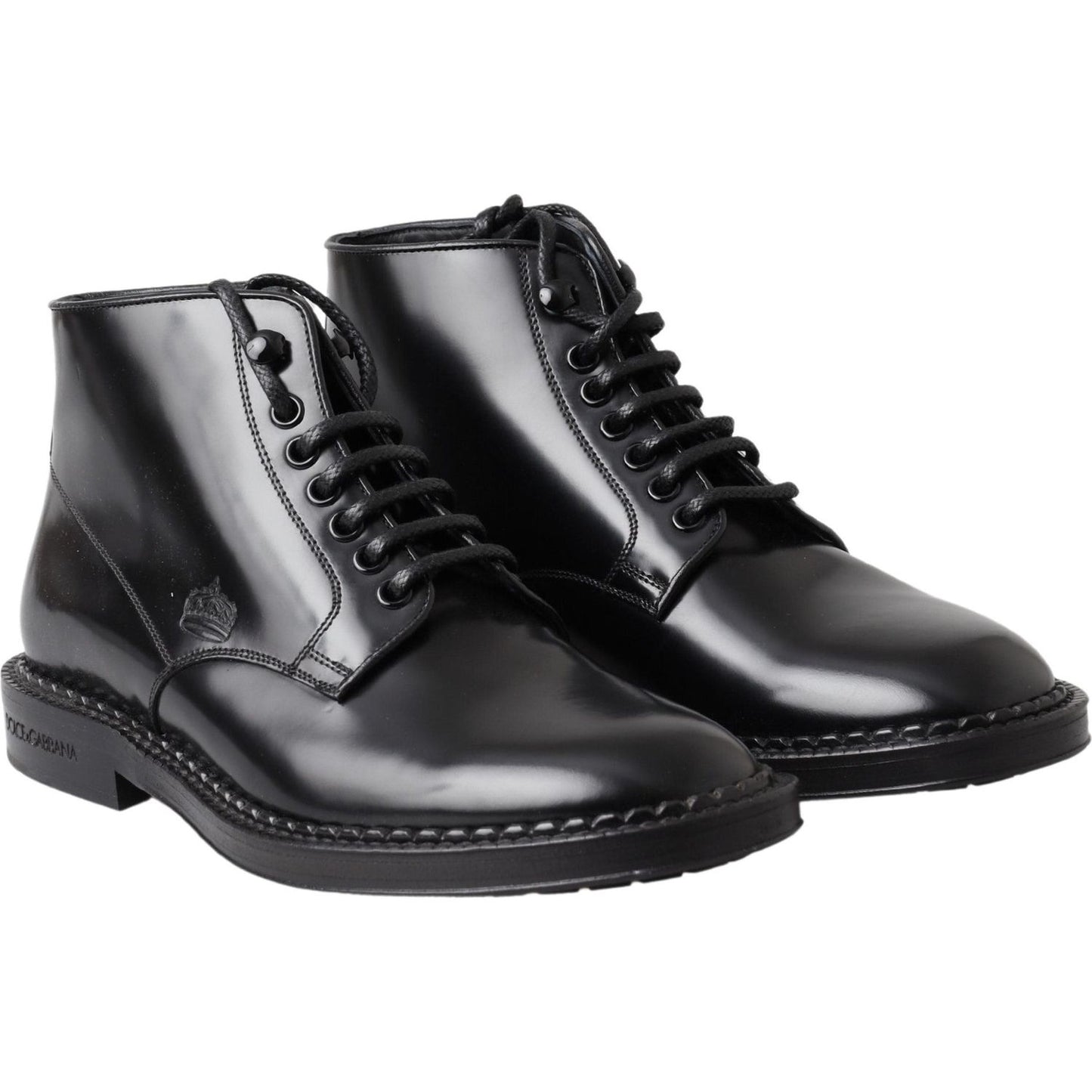 Dolce & Gabbana Elegant Black Leather Men's Boots black-leather-men-short-boots-lace-up-shoes