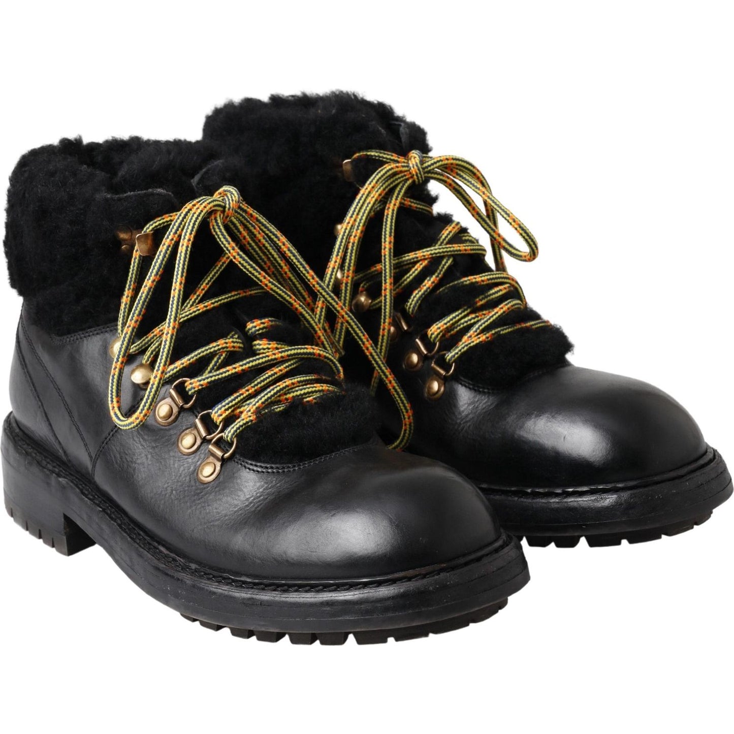 Dolce & Gabbana Elegant Shearling Style Men's Leather Boots black-leather-bernini-shearling-boots-shoes