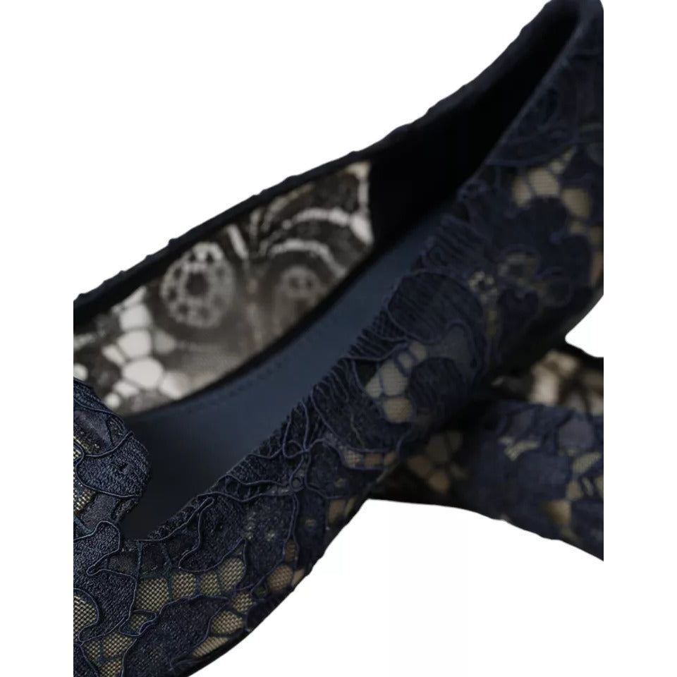 Dark Blue Taormina Lace Slip On Flats Shoes