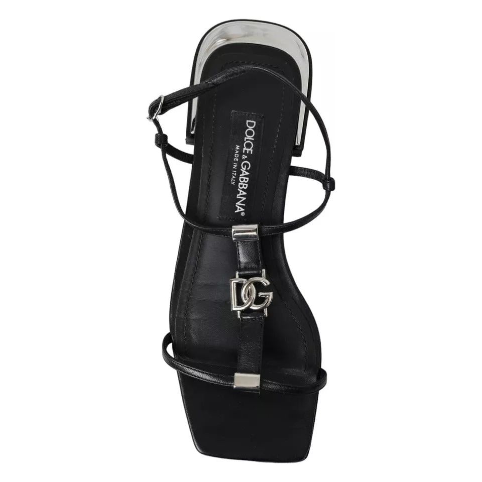 Black Leather DG Logo Flats Sandals Shoes