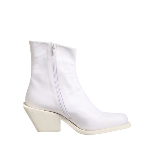 Maison Margiela White Square Heel Zip Ankle Boots Shoes Maison Margiela