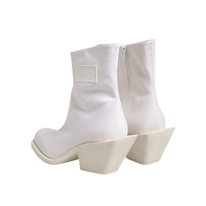 Maison Margiela White Square Heel Zip Ankle Boots Shoes Maison Margiela
