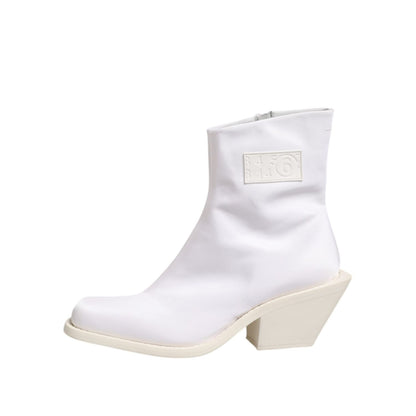 Maison Margiela White Square Heel Zip Ankle Boots Shoes Maison Margiela