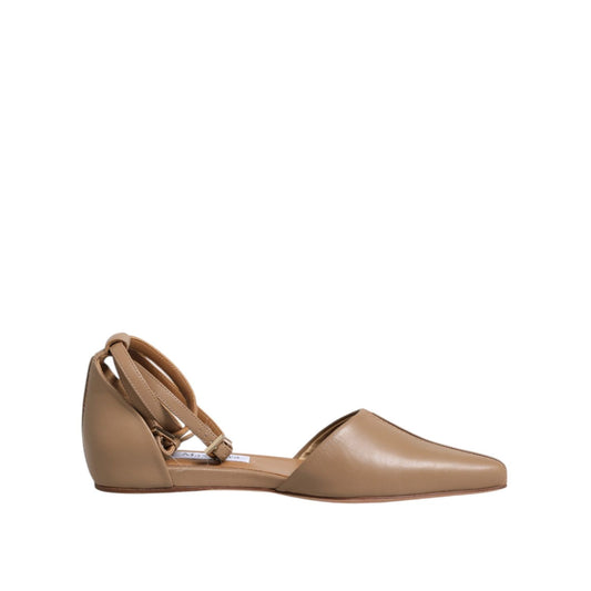 Max Mara Beige Leather Pointed Toe Sandals Ballet Flat Shoes Max Mara