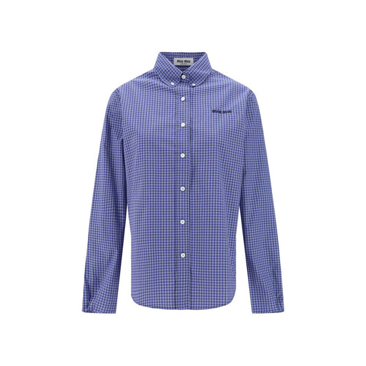 Miu Miu Blue Cotton Pattern Shirt 1728,72470364320,Blue,Clothing,IT36 | XS,Miu Miu,New with tags,Pattern - Shirts - Clothing,Shirts - Clothing,Women