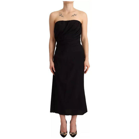 Dolce & Gabbana Black Silk Stretch Strapless Sheath Midi Dress black-silk-stretch-strapless-sheath-midi-dress-1