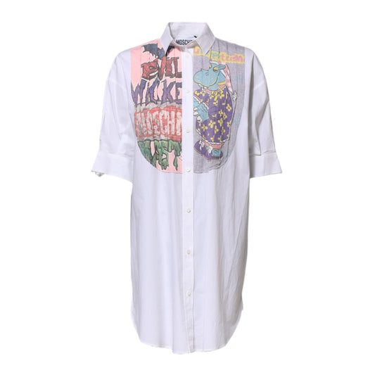 Moschino Couture White Printed Collared Button Mini Shirt Dress Moschino Couture