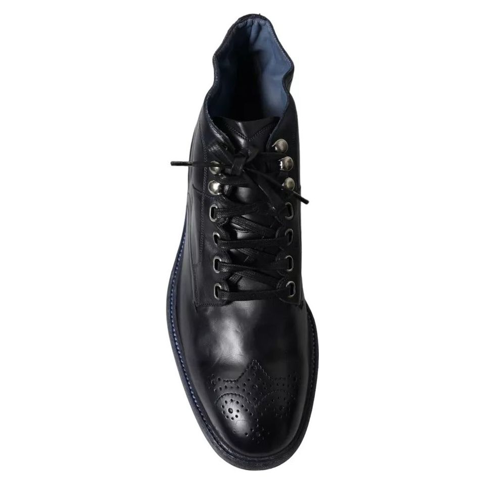 Navy Blue Leather Lace Up Ankle Boots Shoes