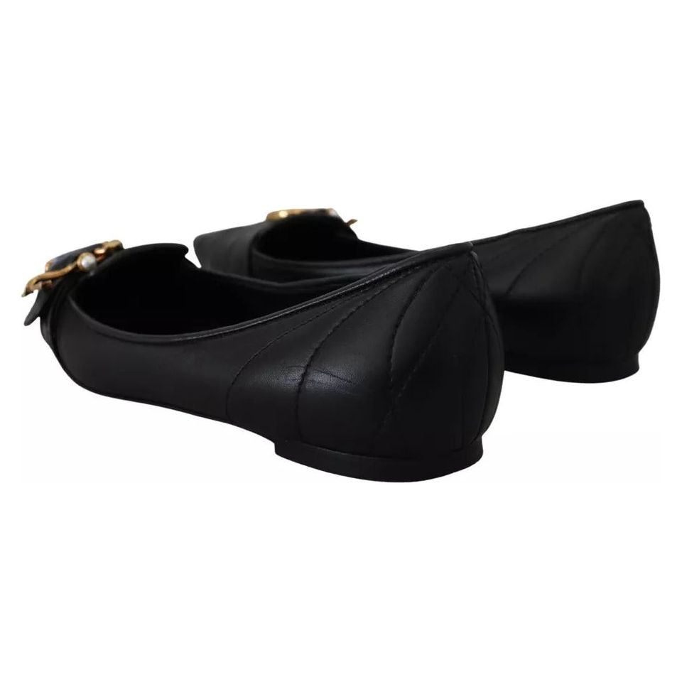 Black Devotion Leather Pointy Flats Shoes