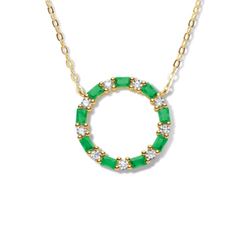 NEW BLING Mod. 9NB-0950 emerald and diamond circle necklace on gold chain