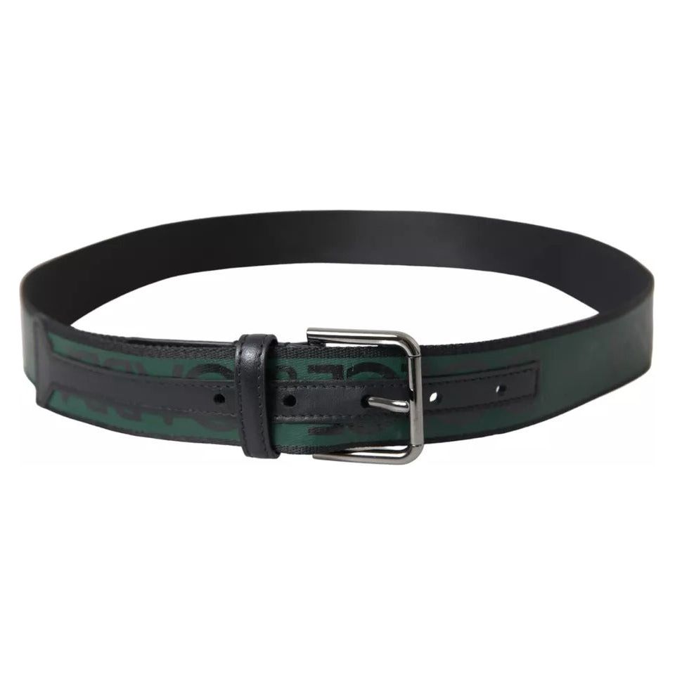 Dolce & Gabbana Black Green Leather Silver Metal Buckle Belt black-green-leather-silver-metal-buckle-belt