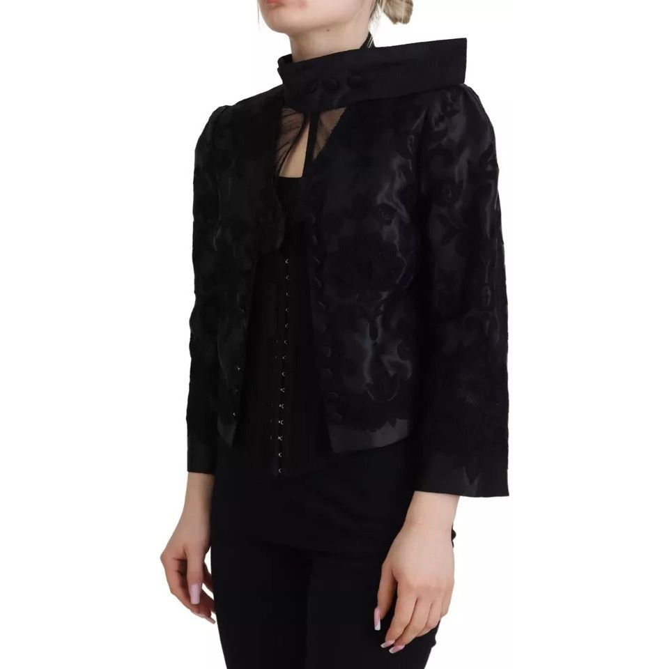 Black Lace Sheer Corset Organza Silk Jacket