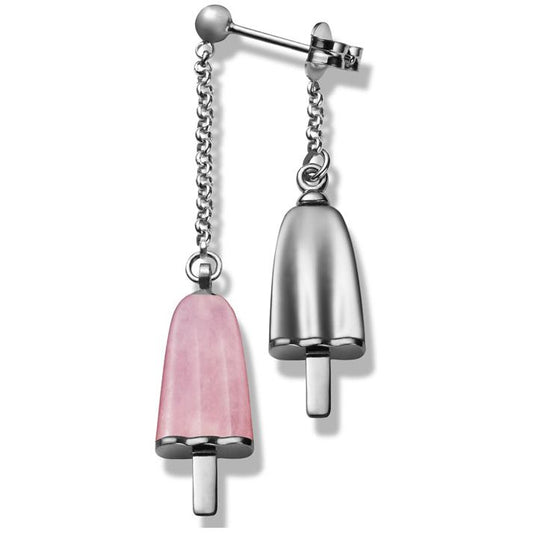 AMBROSINI JEWELS -  ORECCHINI doppi ARGENTO 925° ghiacciolo finitura bianca pietra rosa-0