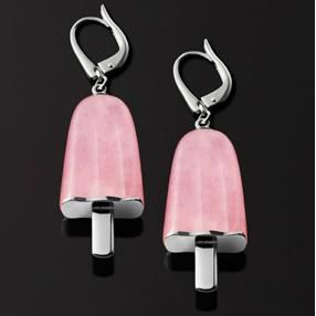 AMBROSINI JEWELS -  ORECCHINI ARGENTO 925°  ghiacciolo finitura bianca pietra rosa medi (21x14 mm)-0