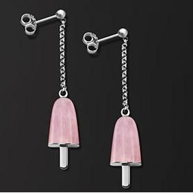 AMBROSINI JEWELS -  ORECCHINI ARGENTO 925°  ghiacciolo finitura bianca pietra rosa piccoli (14x8mm)-0