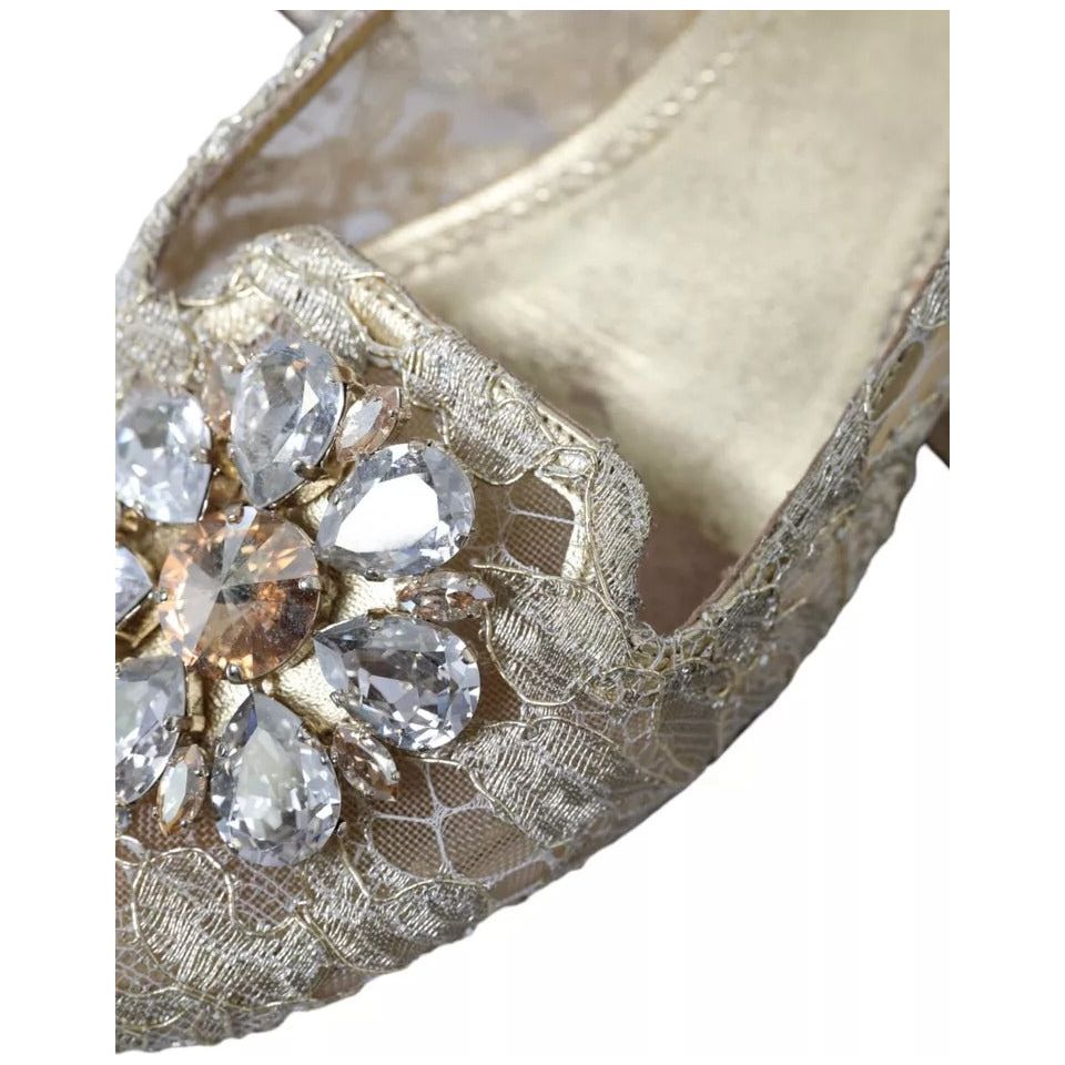 Gold Lace Crystal Ballet Loafers Shoes