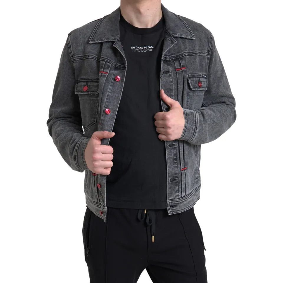 Gray Washed Cotton Stretch Denim Men Jacket