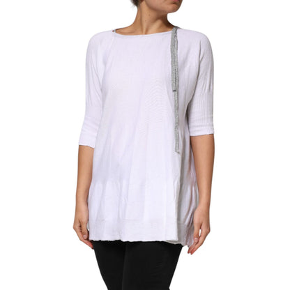 PINK MEMORIES White Cotton Short Sleeves Round Neck Blouse Top