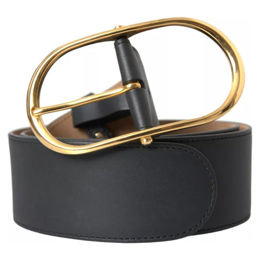 Dolce & Gabbana Black Leather Gold Oval Metal Buckle Belt black-leather-gold-oval-metal-buckle-belt