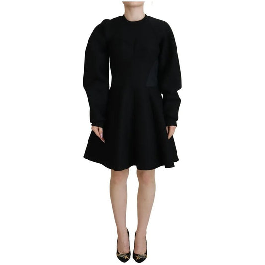 Cotton Black Long Sleeves A-line Mini Dress
