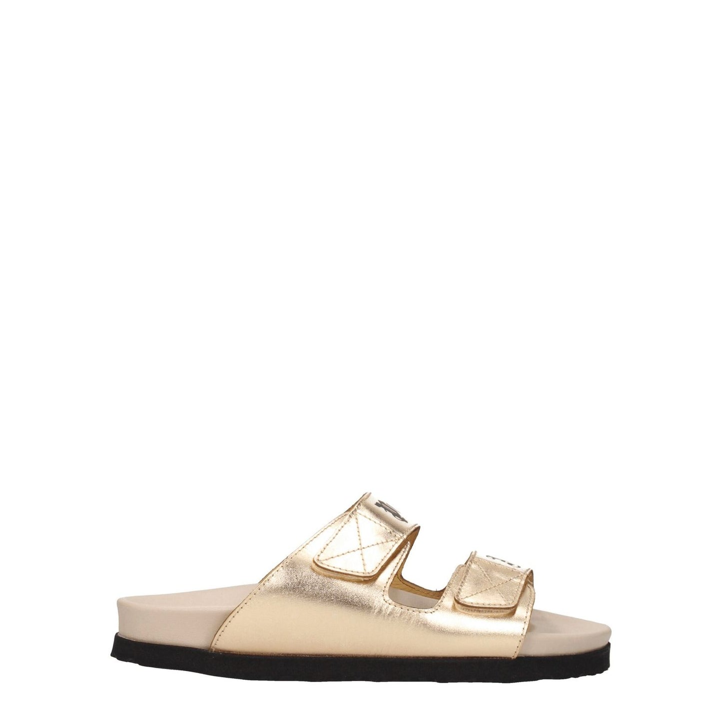 Palm Angels Gold Leather Slippers