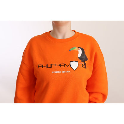 Philippe Model Orange Printed Long Sleeves Pullover Sweater 1728,67345645728,Clothing,IT46|XL,Material: 100% Cotton,New with tags,Orange,Philippe Model,Sweaters - Clothing,Sweatshirts - Sweaters - Clothing,Women