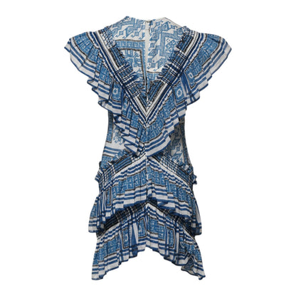 Philosophy di Lorenzo Serafini Blue Patterned Layered Short Sleeves Mini Dress Philosophy di Lorenzo Serafini