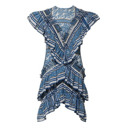 Philosophy di Lorenzo Serafini Blue Patterned Layered Short Sleeves Mini Dress Philosophy di Lorenzo Serafini