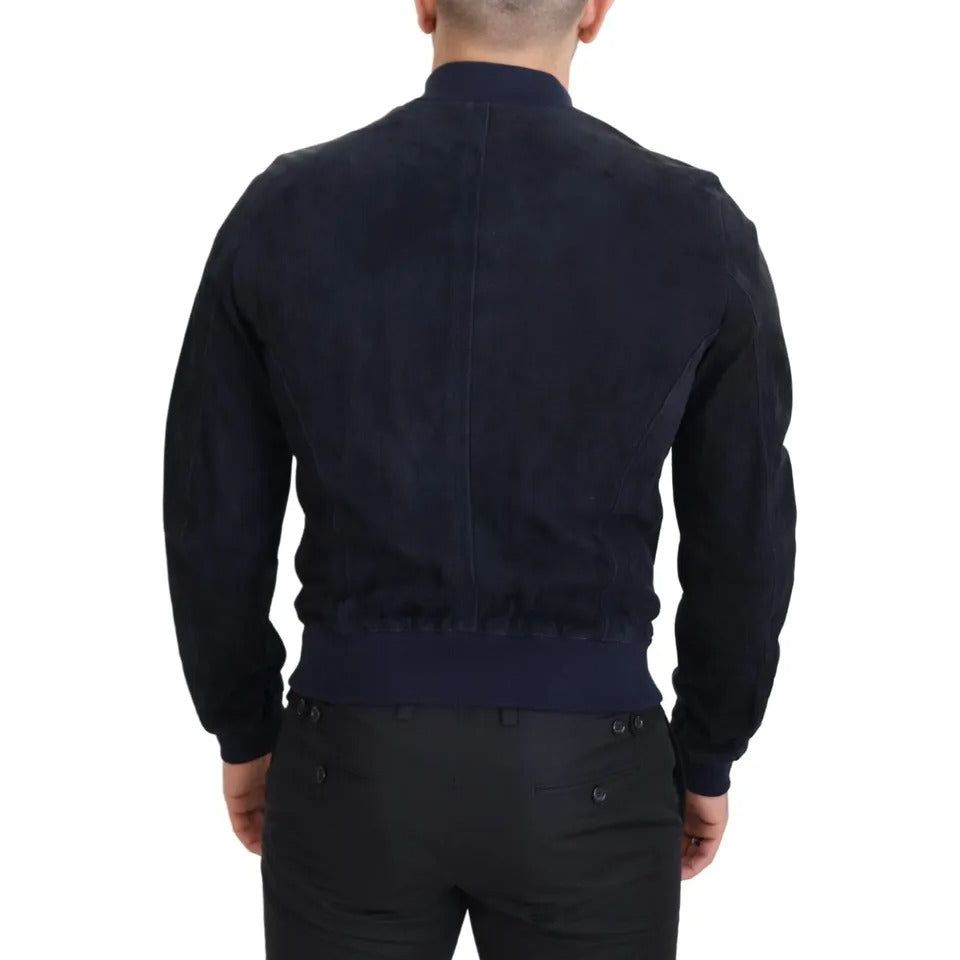 Dolce & Gabbana Dark Blue Suede Lambskin Blouson Jacket dark-blue-suede-lambskin-blouson-jacket
